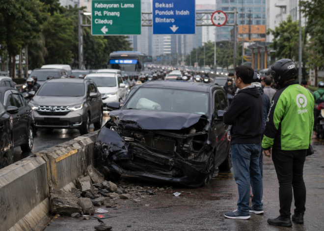 Mobil Hantam Separator Jalan di Kebayoran Lama, Arus Lalu Lintas Sempat Tersendat