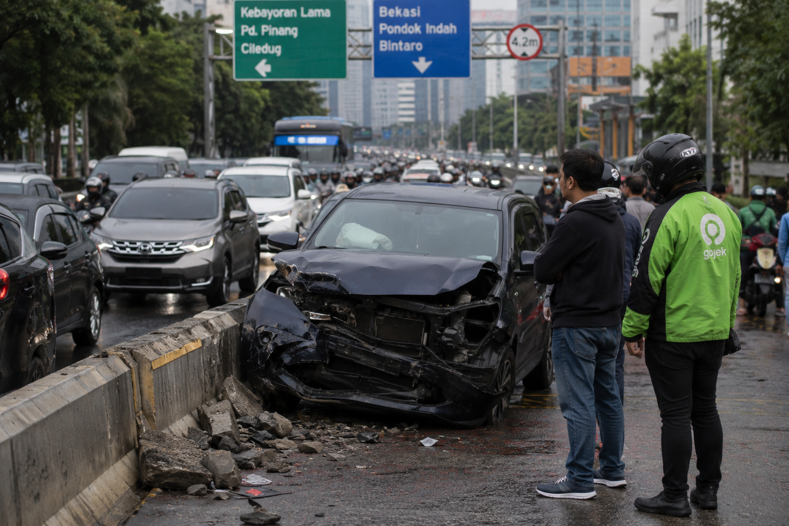 Mobil Hantam Separator Jalan di Kebayoran Lama, Arus Lalu Lintas Sempat Tersendat