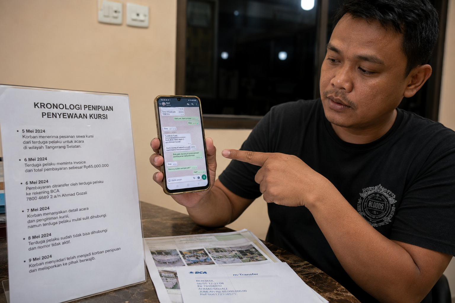 Kronologi Vendor Tangsel Rugi Rp65 Juta akibat Penipuan Berkedok Penyewaan Kursi