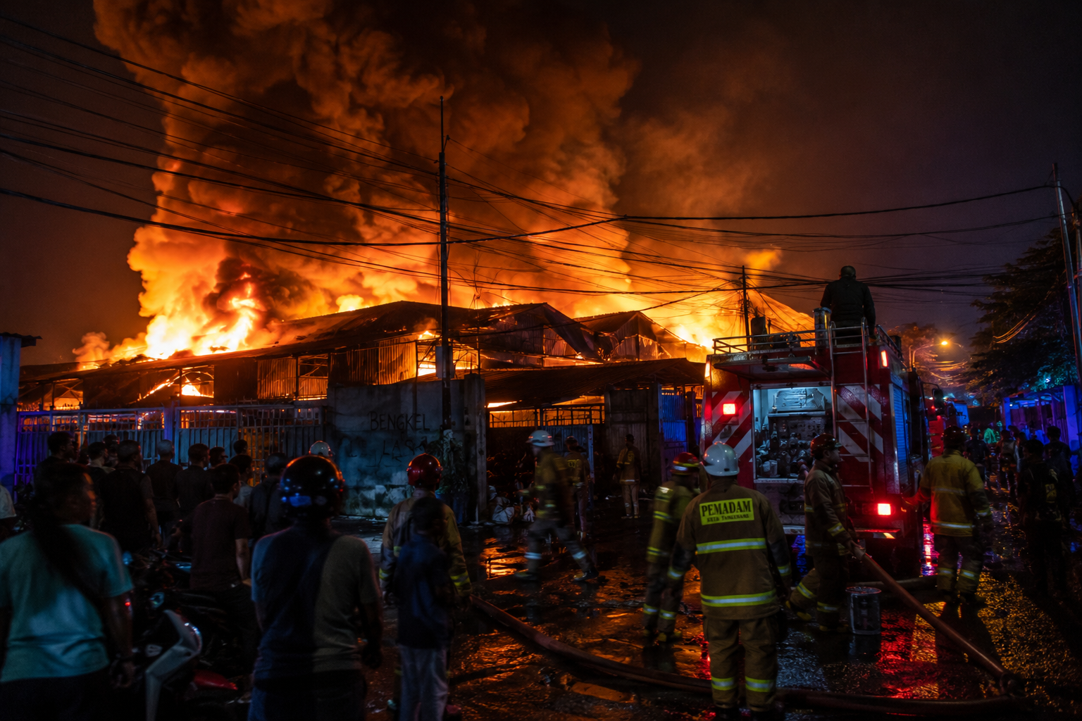 Kebakaran Hebat Landa Pabrik Karet di Tangerang, Api Berkobar Berjam-jam