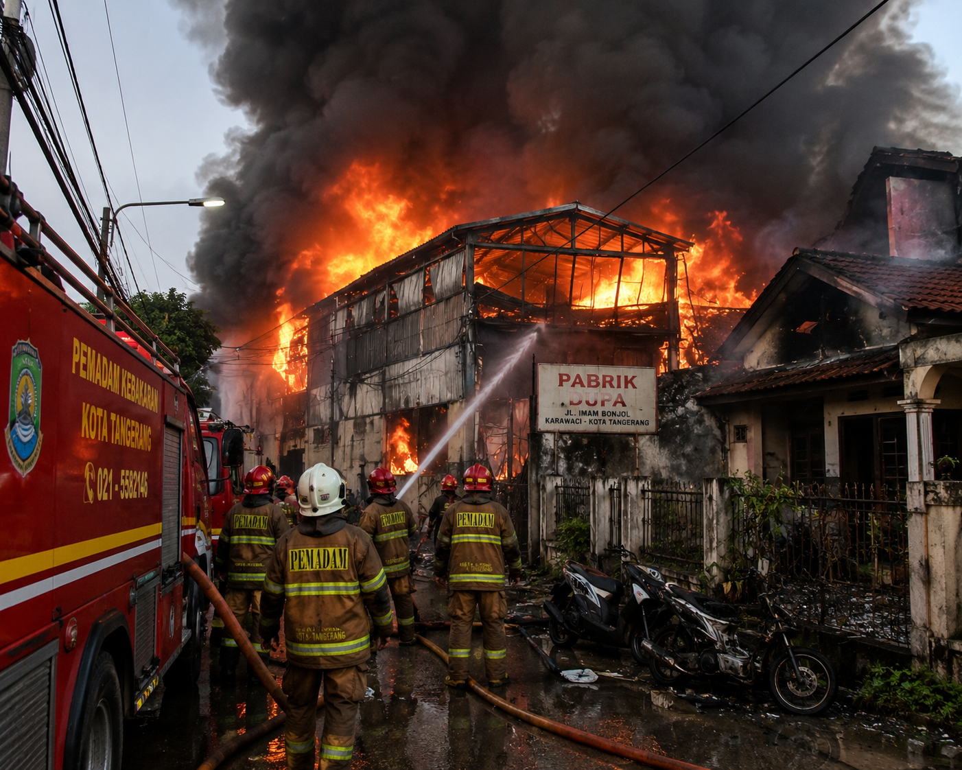 Pabrik Dupa di Tangerang Terbakar, Tiga Rumah dan Tiga Motor Ikut Hangus